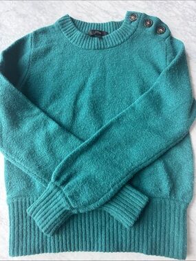 J. Crew Teal Button-Shoulder Crewneck Sweater